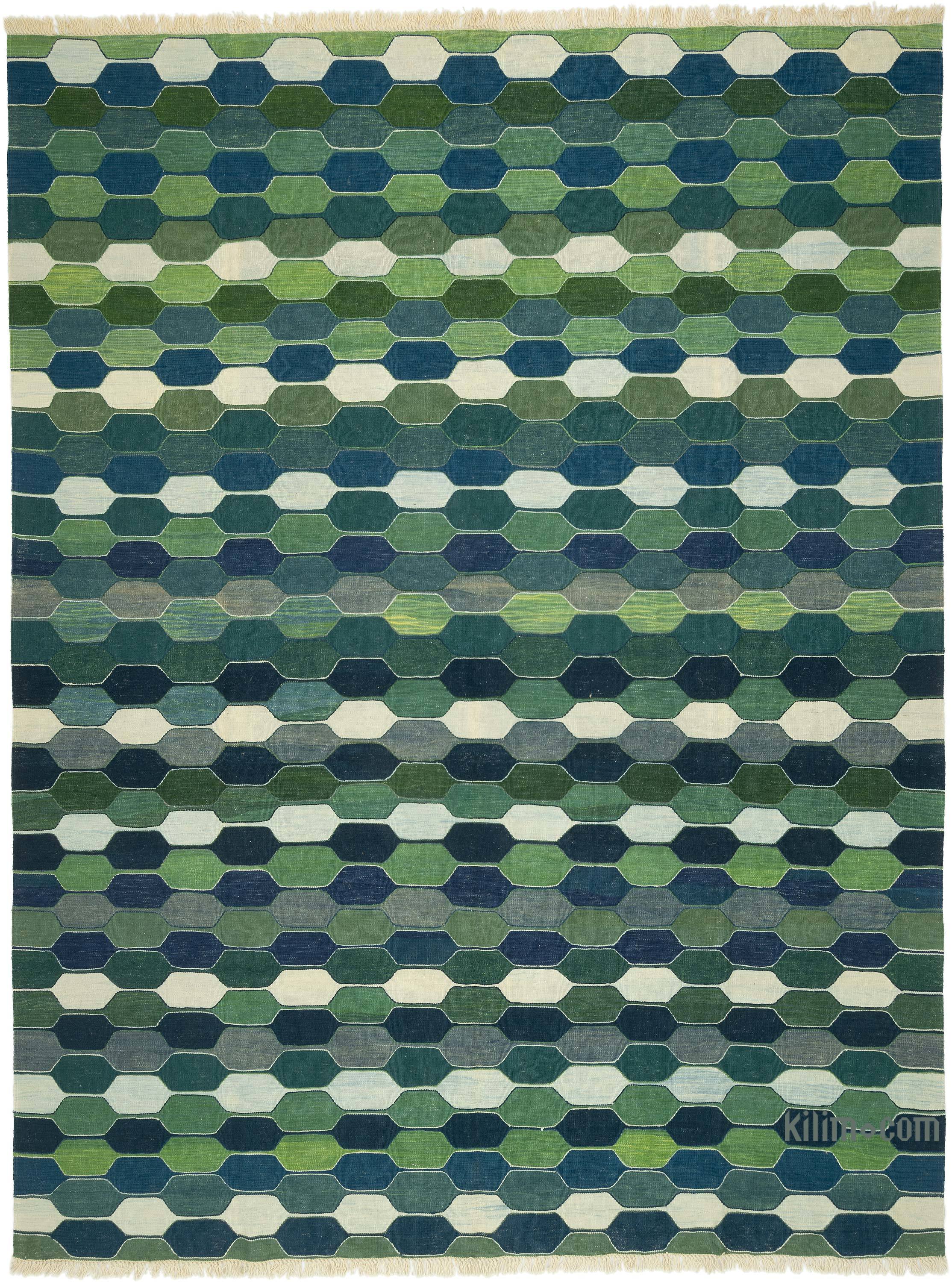 K0033147 Green, Blue New Handwoven Turkish Kilim Rug