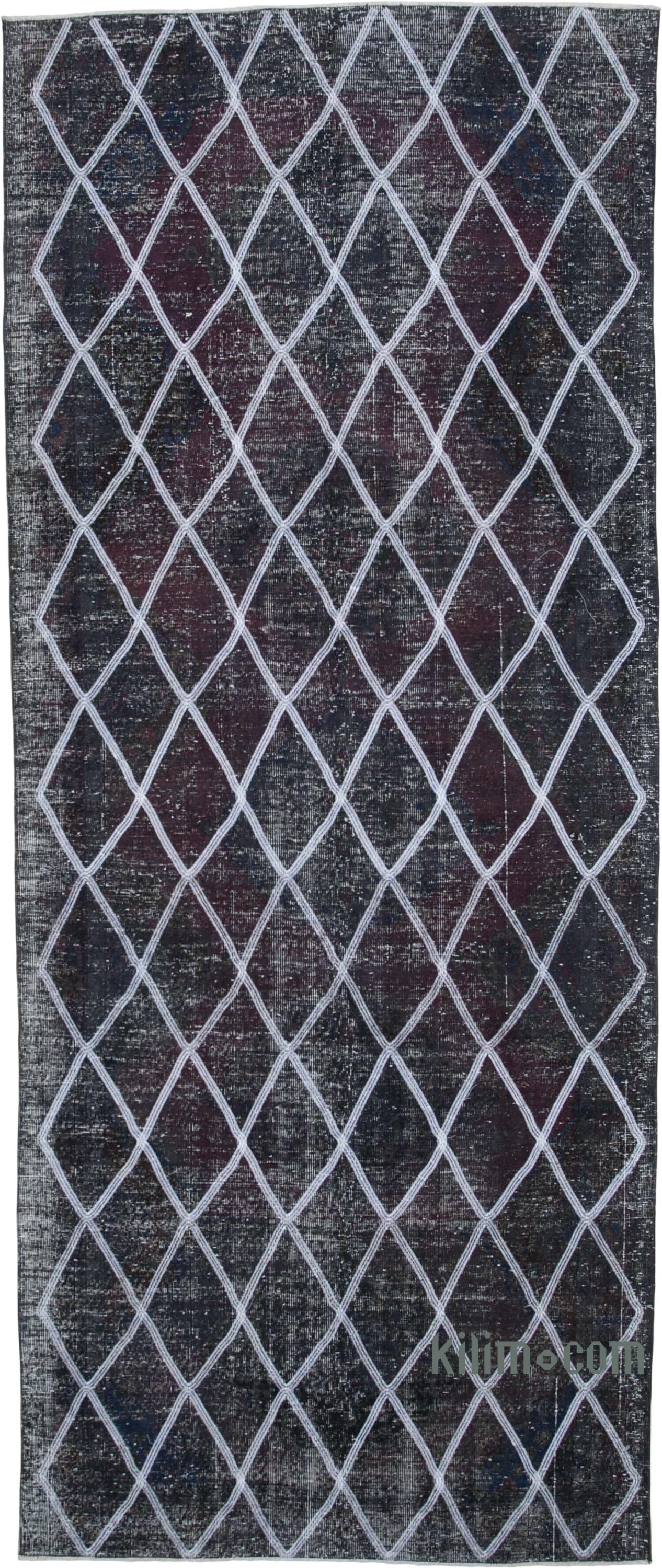 K0038805 Grey Embroidered Overdyed Turkish Vintage Runner 4' 10" x