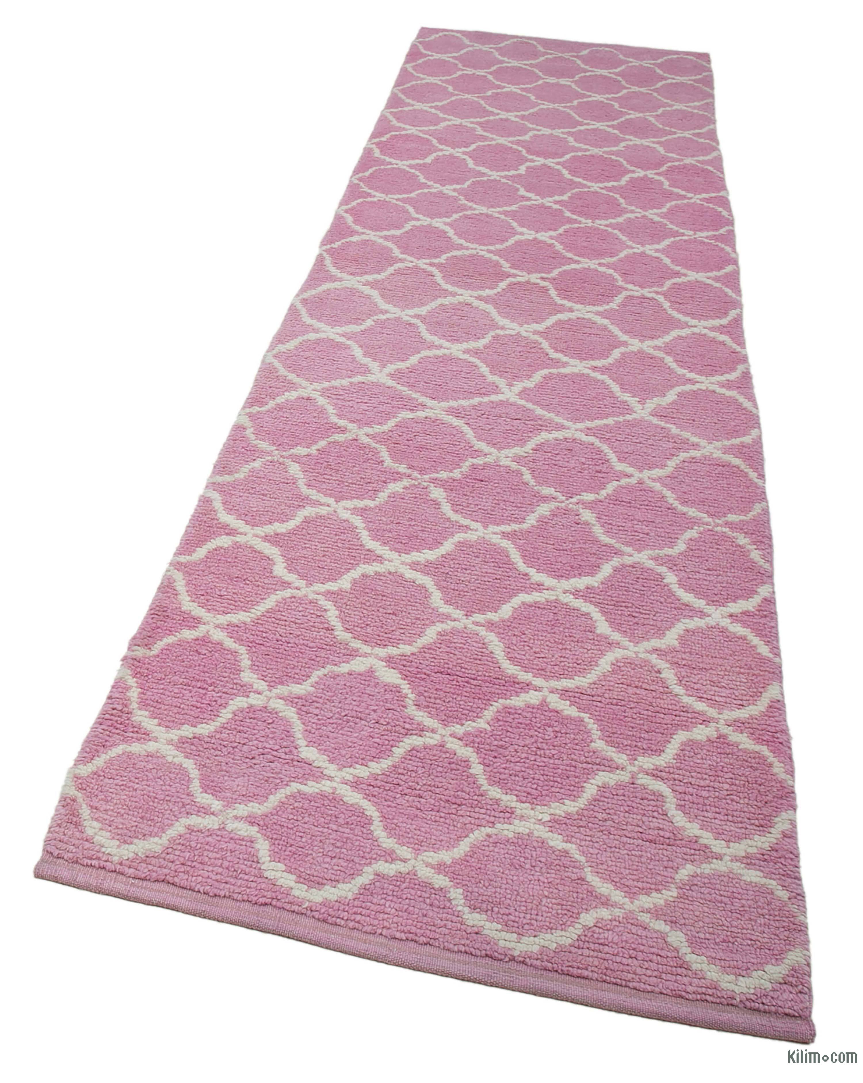 K0039314 Pink New Moroccan Style HandKnotted Wool Runner Rug 3' 1" x
