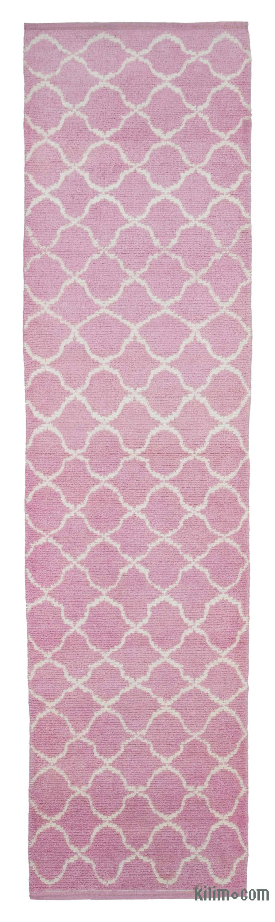 K0039314 Pink New Moroccan Style HandKnotted Wool Runner Rug 3' 1" x