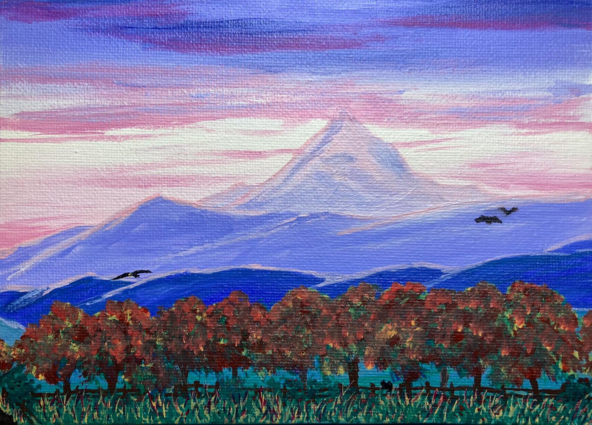 Solve Fall Trees Pink Mountain jigsaw puzzle online with 352 pieces