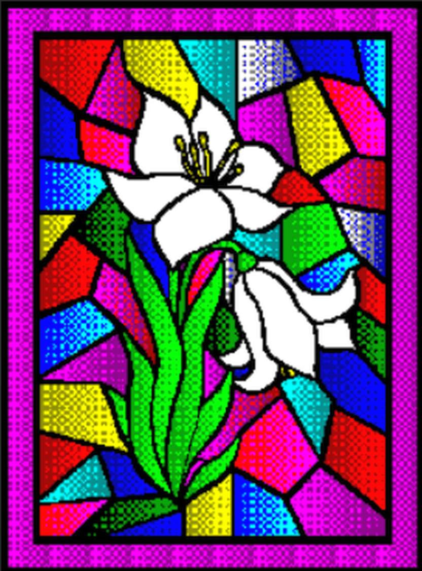 Solve Stained glass Easter lily jigsaw puzzle online with 48 pieces