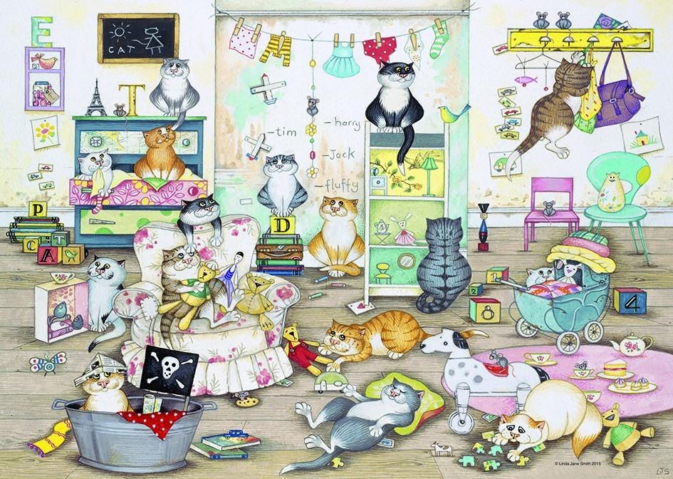 Solve "Crazy CatsIn the Playroom"Linda Jane Smith jigsaw puzzle