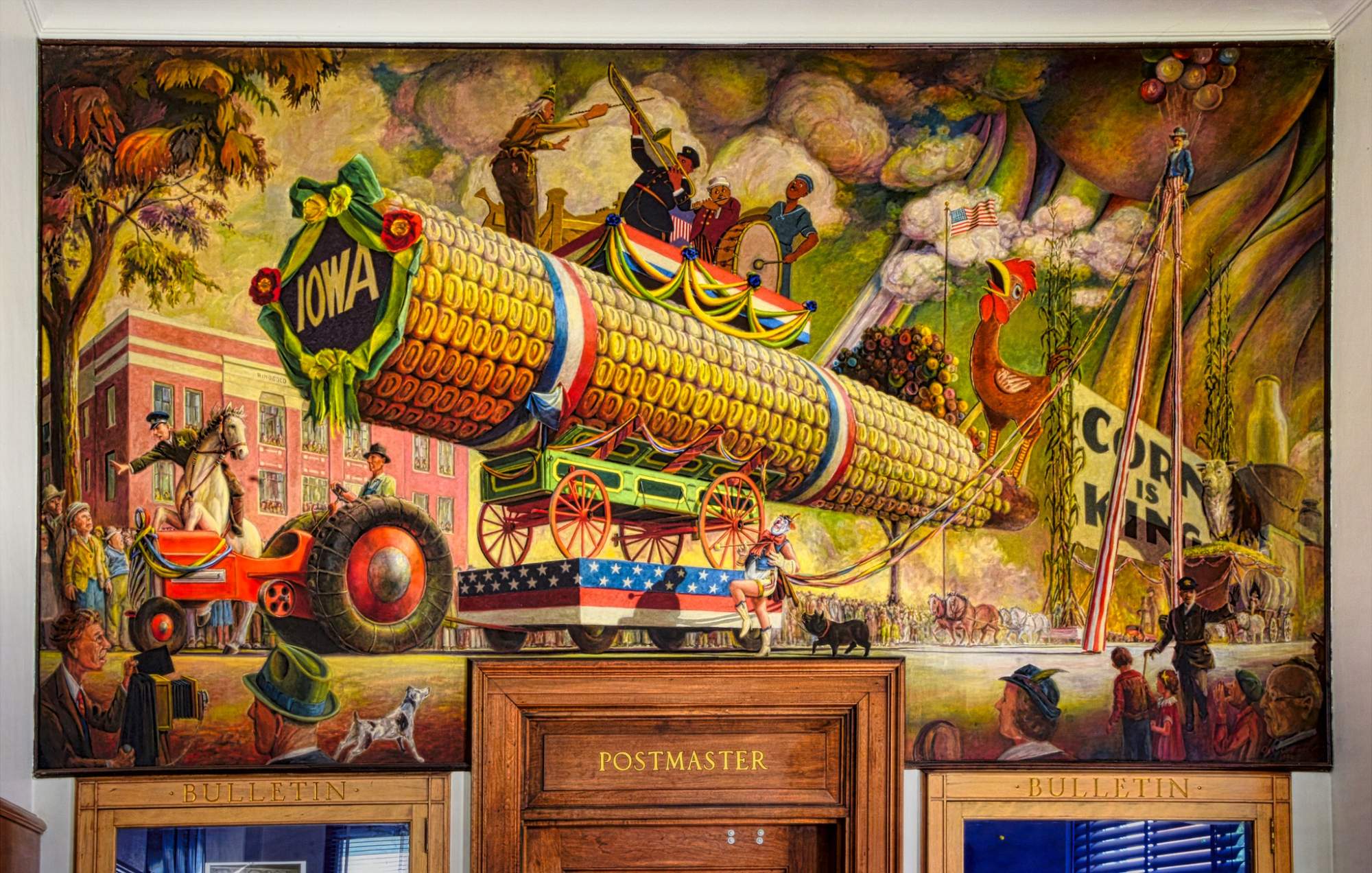 Solve 1941 WPA muralThe Corn Paradeat Mount Ayr, IA Post Office