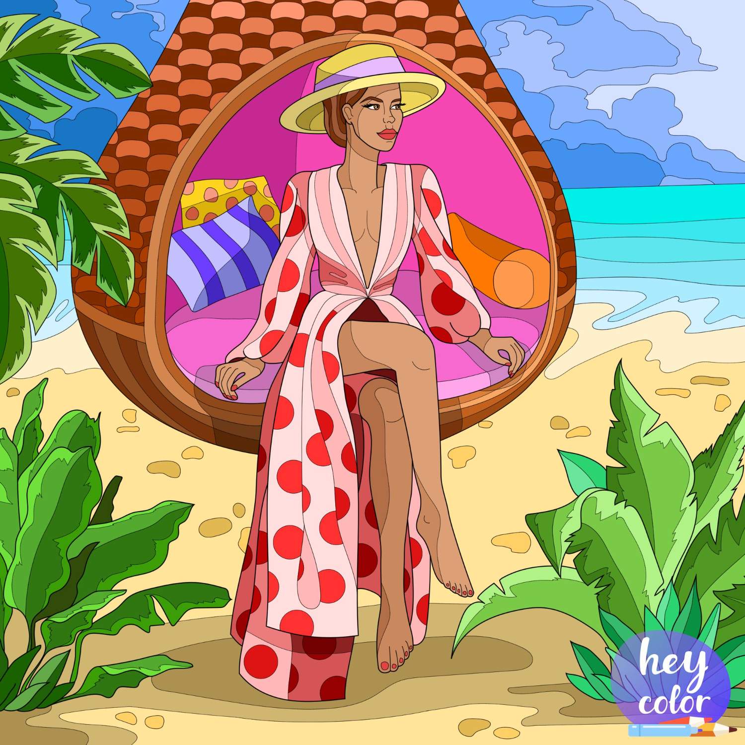 Solve PUZZLE Lady In Hanging Basket Chair jigsaw puzzle online with