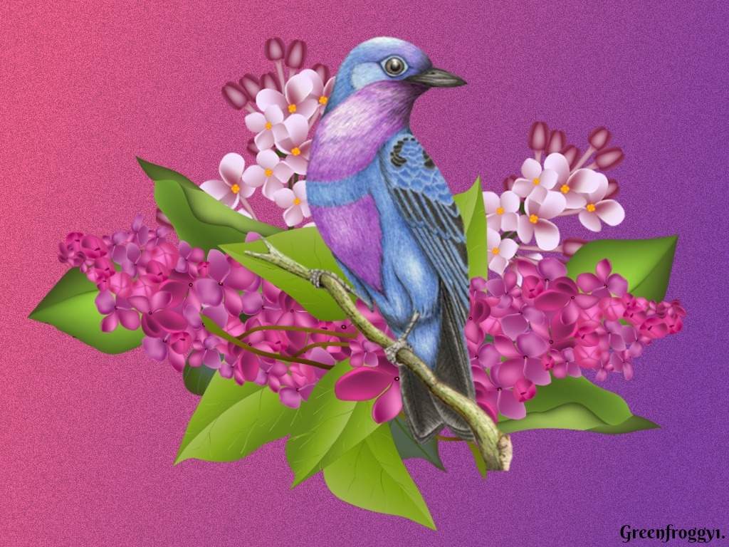 Solve PUZZLE Bird On Lilacs III jigsaw puzzle online with 130 pieces