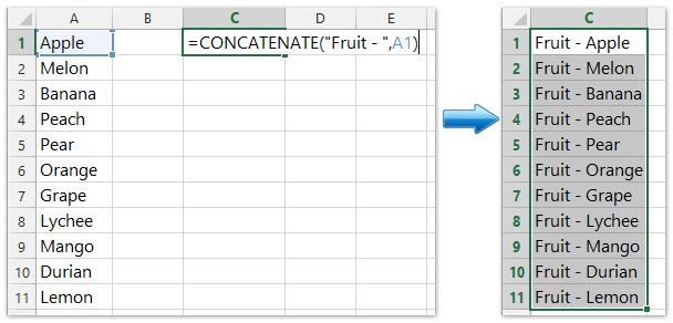 How to add prefix or suffix to range of cells in Excel? How to add prefix or suffix to range of cells in Excel?