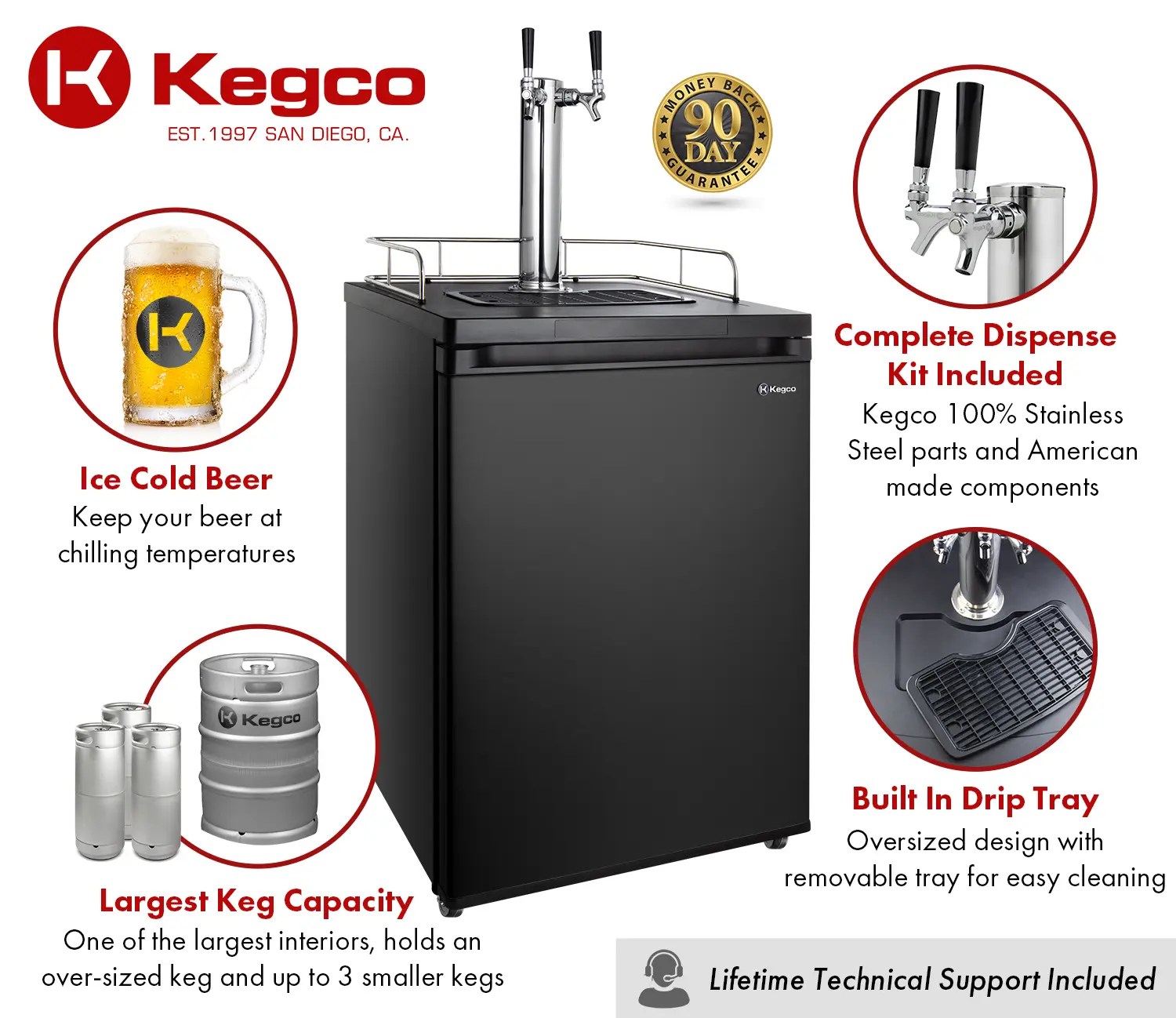 Kegco K209B2NK 2 Dual Faucet FullSize Kegerators Matte Black 2 Tap