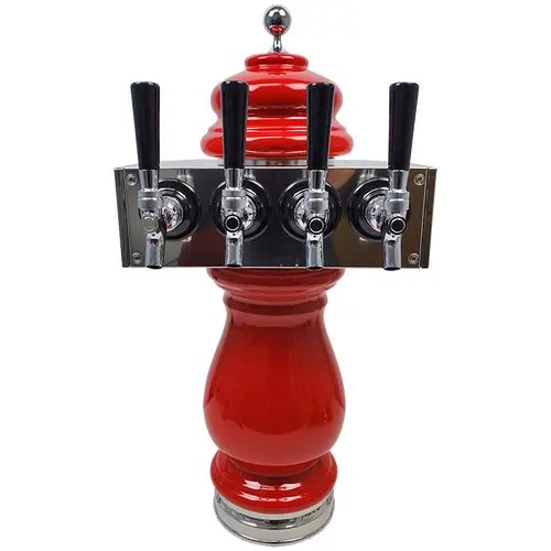 Silva Ceramic Four Faucet Draft Beer Tower Air Cooled Red with Chrome