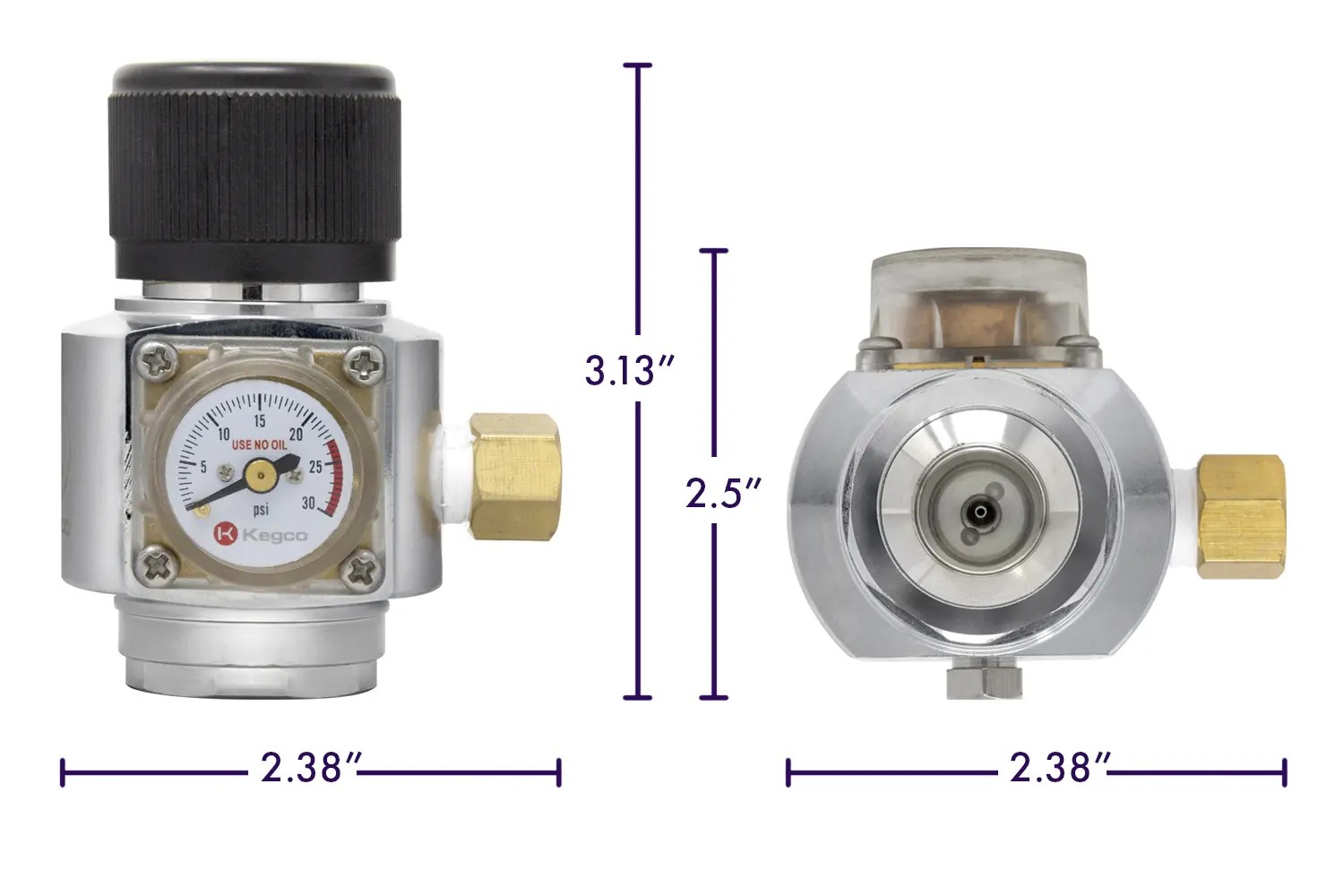 Kegco NSBMRL Mini CO2 Regulator Brass