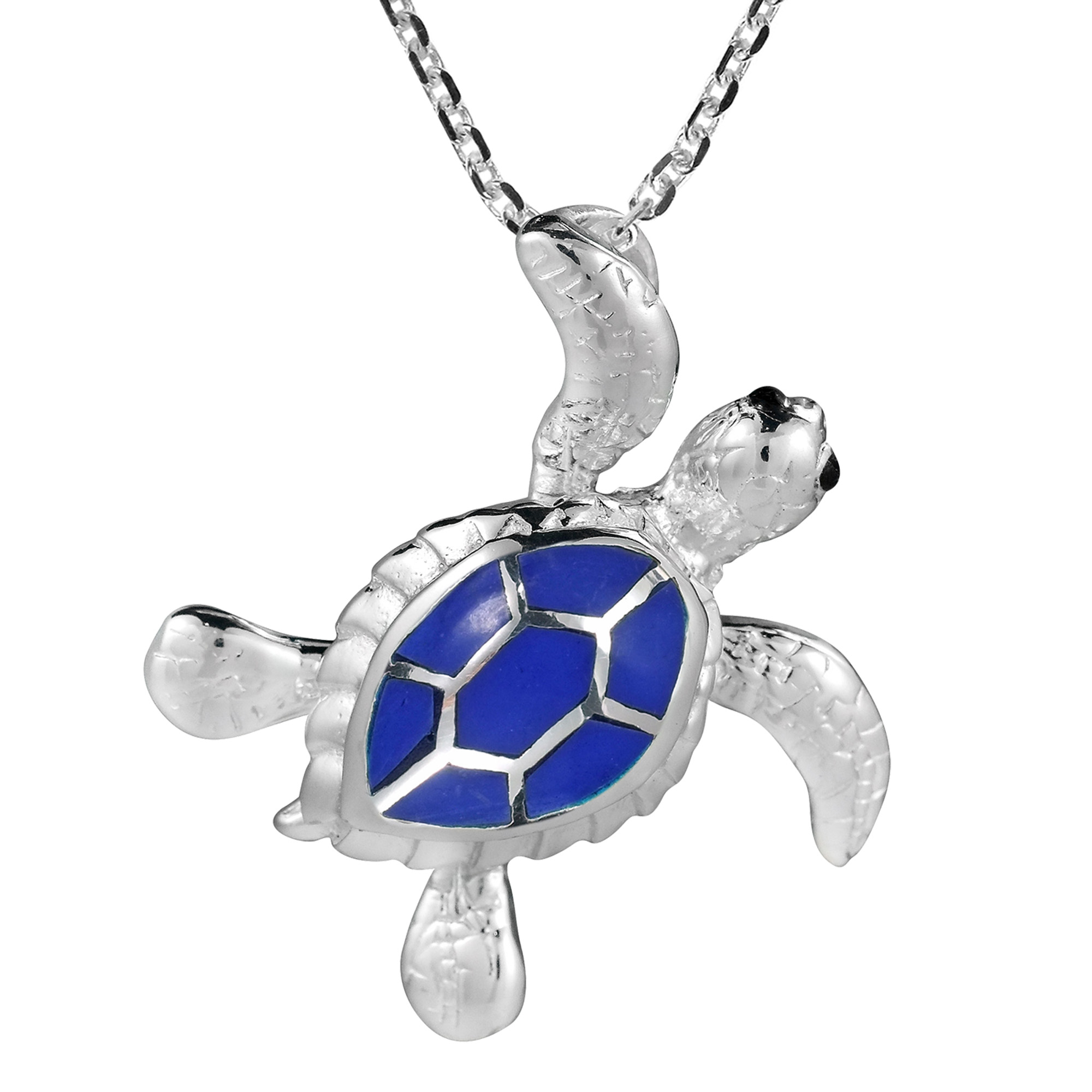 Sea Journey Swimming Turtle Lapis Sterling Silver Slide