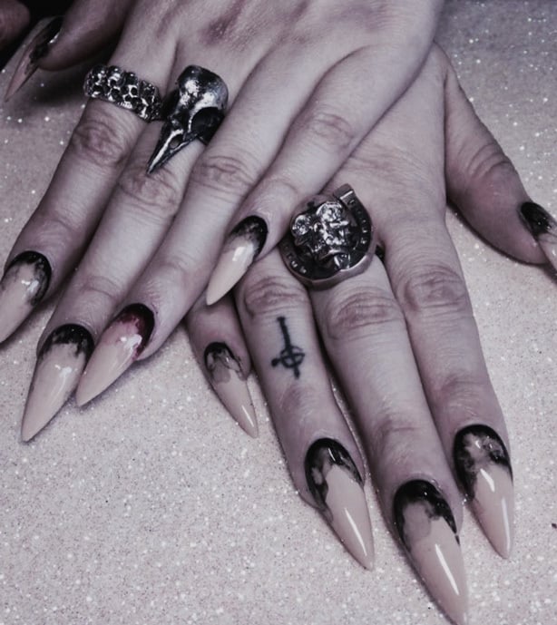 Green On Nail Under Acrylic Treatment inkysdesigns