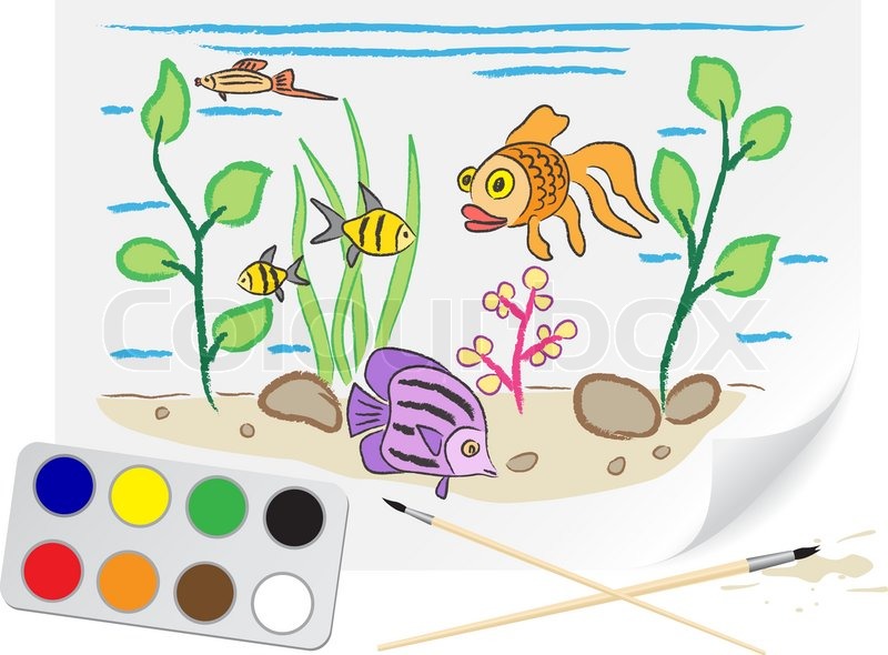 Kinder zeichnen das Aquarium eine StockVektor