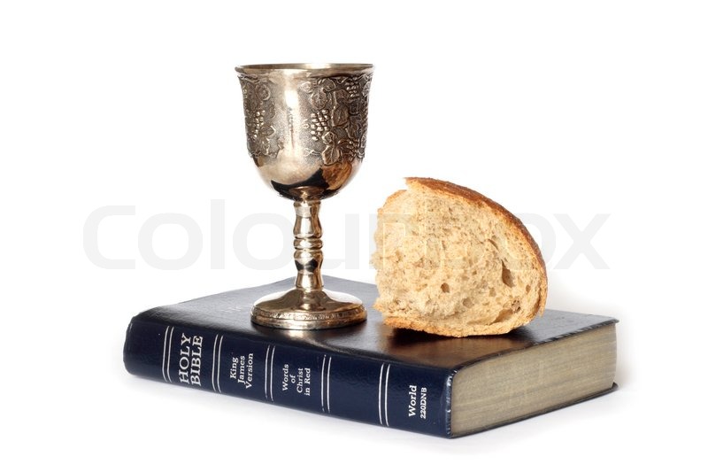 Wine and bread for holy communion Stock Photo Colourbox