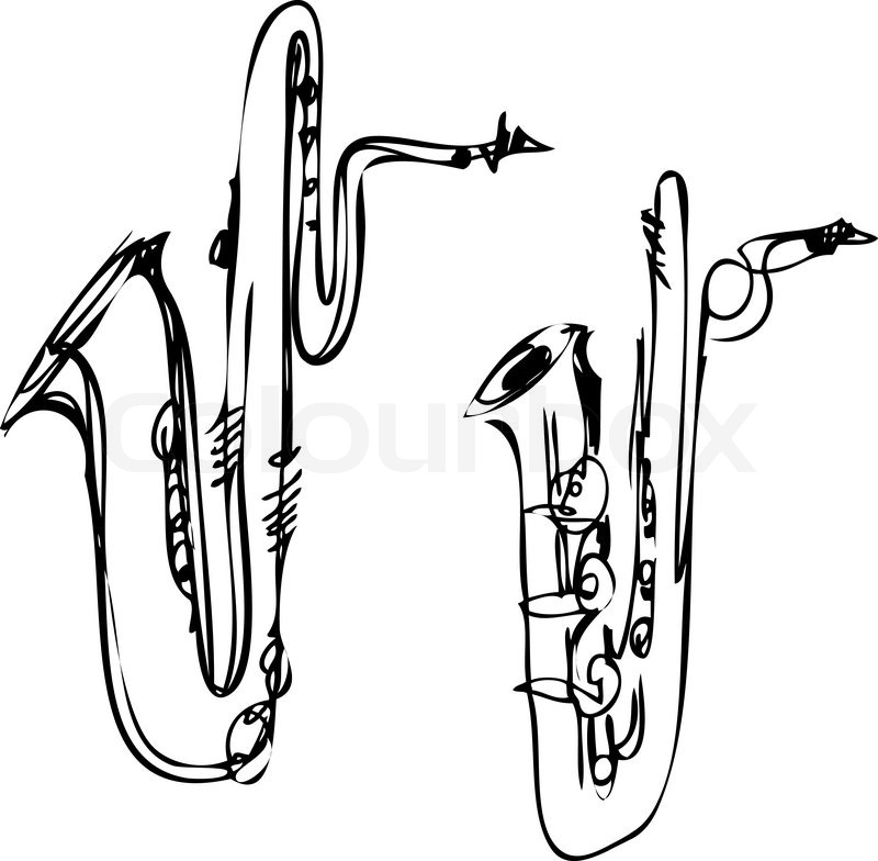 Skizze Messing Musikinstrument Saxophon Bassbariton
