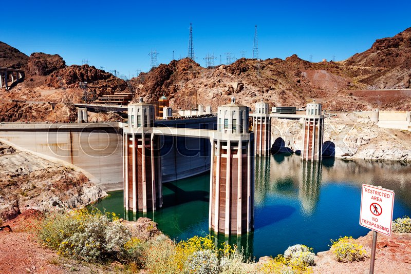 Water releasing towers of Hoover Dam Stock image Colourbox