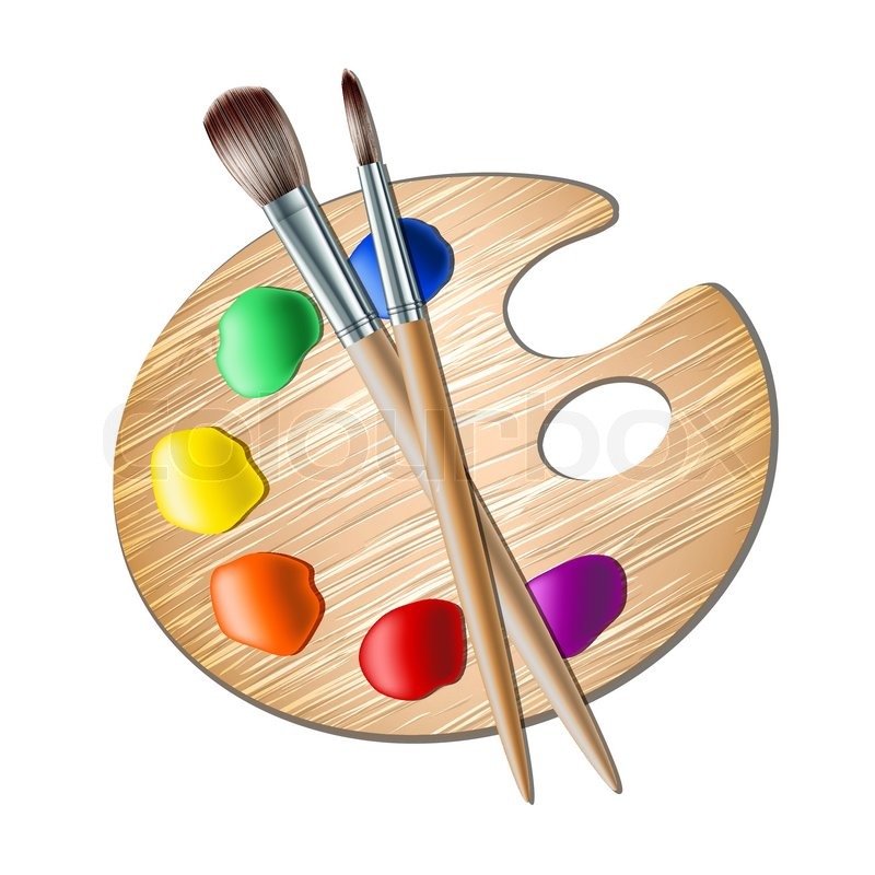 Art palette with paint brush for drawing Stock Vector