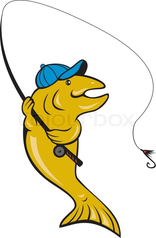 Forellen Fliegenfischen mit Stab StockVektor Colourbox