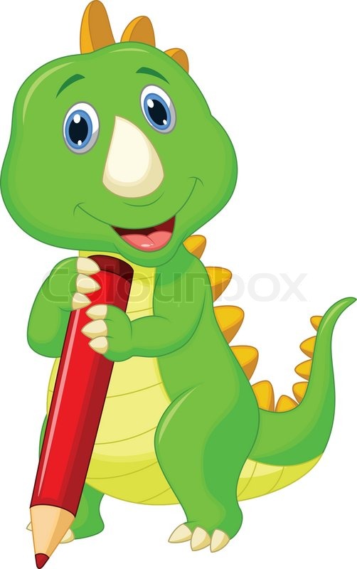 Cute dinosaur cartoon holding red pencil Stock Vector Colourbox