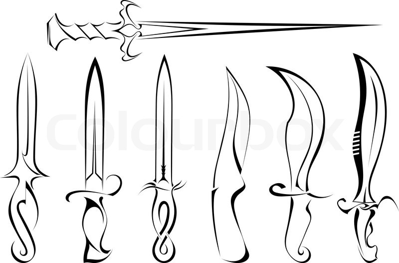 Set of silhouettes of knife tattoo Stock vector Colourbox