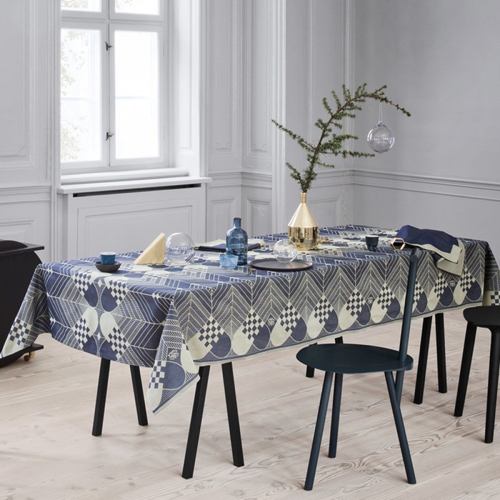 Jensen Damask Weihnachtstischdecke Blue Gold nunido.