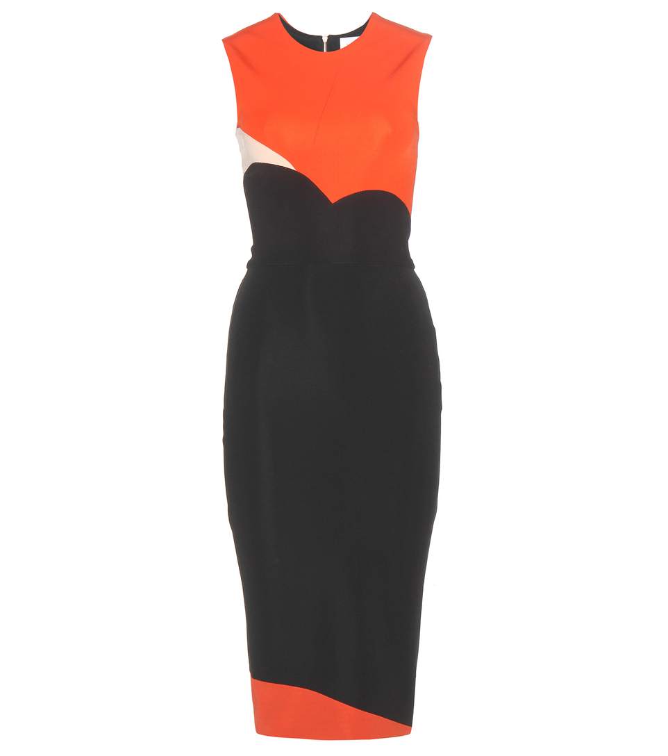 VICTORIA BECKHAM COLOUR BLOCK FITTED DRESS, BLACK ModeSens