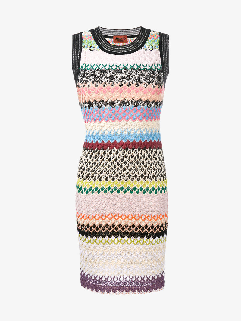 MISSONI Stripe Scalloped Knit Dress in PnkBlk ModeSens