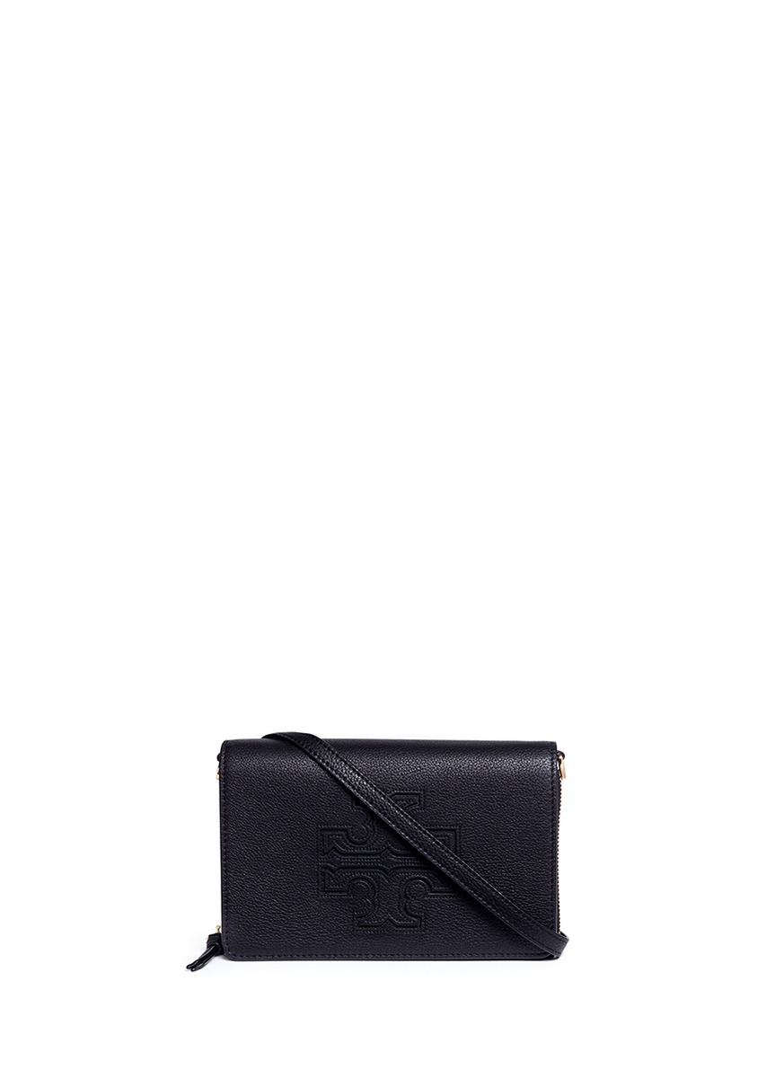 TORY BURCH 'HARPER' LEATHER FLAT WALLET CROSSBODY BAG, BLACK ModeSens
