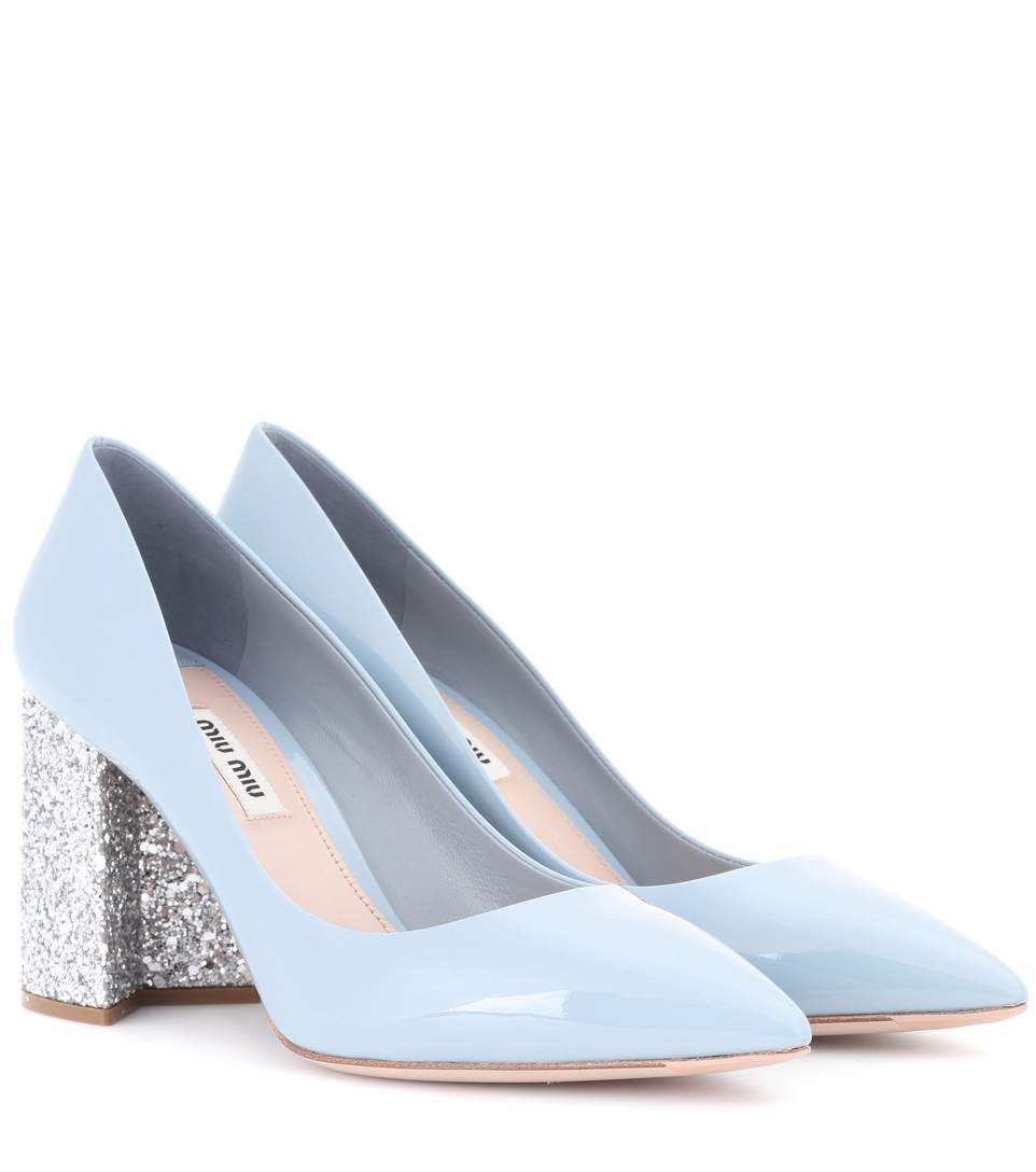 MIU MIU LEATHER PUMPS WITH GLITTER HEEL, CIELO+ARGEETO ModeSens
