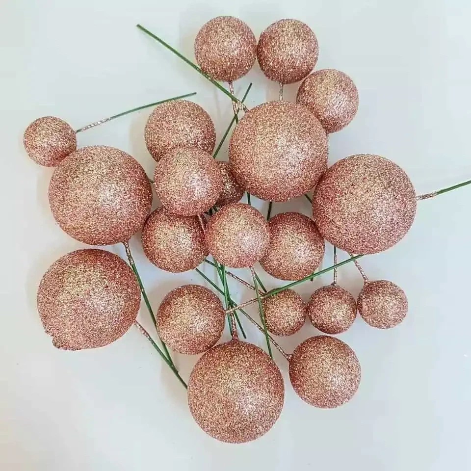 Rose Gold Glitter Ball Cake Topper set, 4