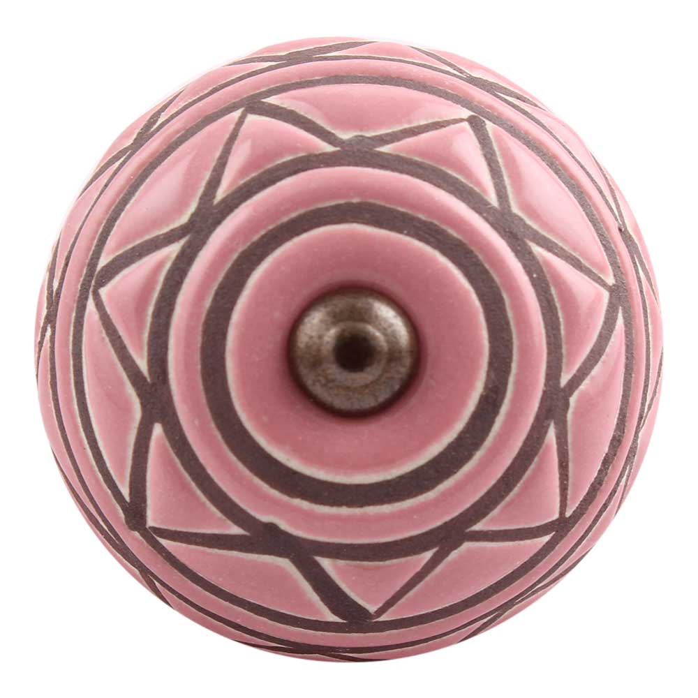 Pink Pattern Etched Ceramic Dresser Knob