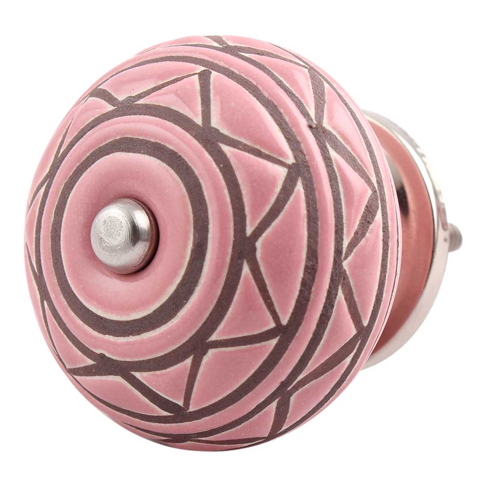 Pink Pattern Etched Ceramic Dresser Knob