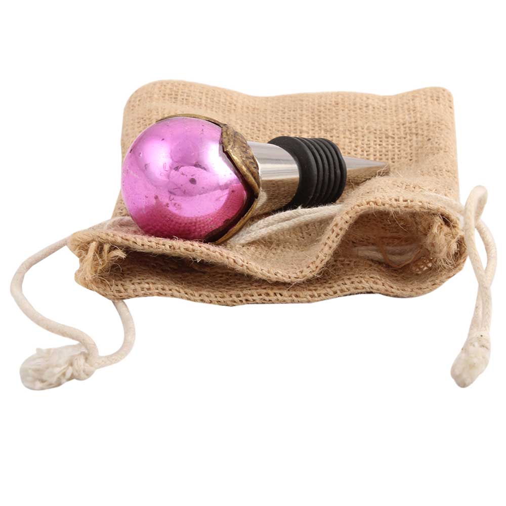 Antique Pink Round Glass Wine Stopper