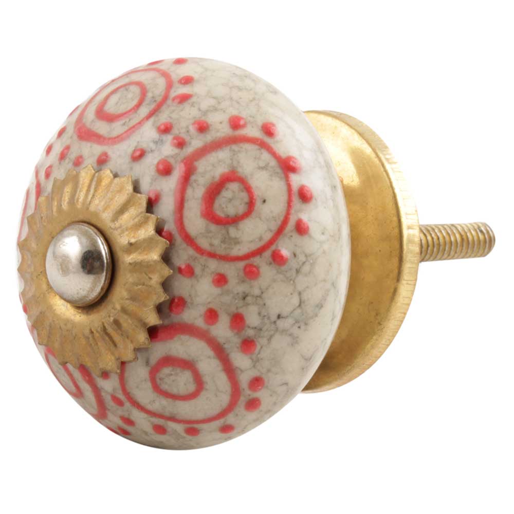 Red Round Crackle Ceramic Knob