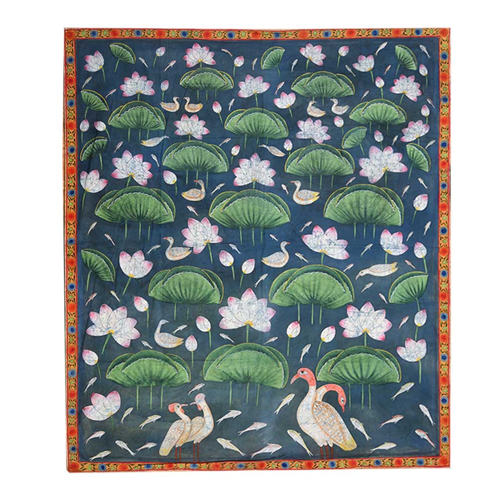 Lotus And Birds Pichwai Painting On Fabric