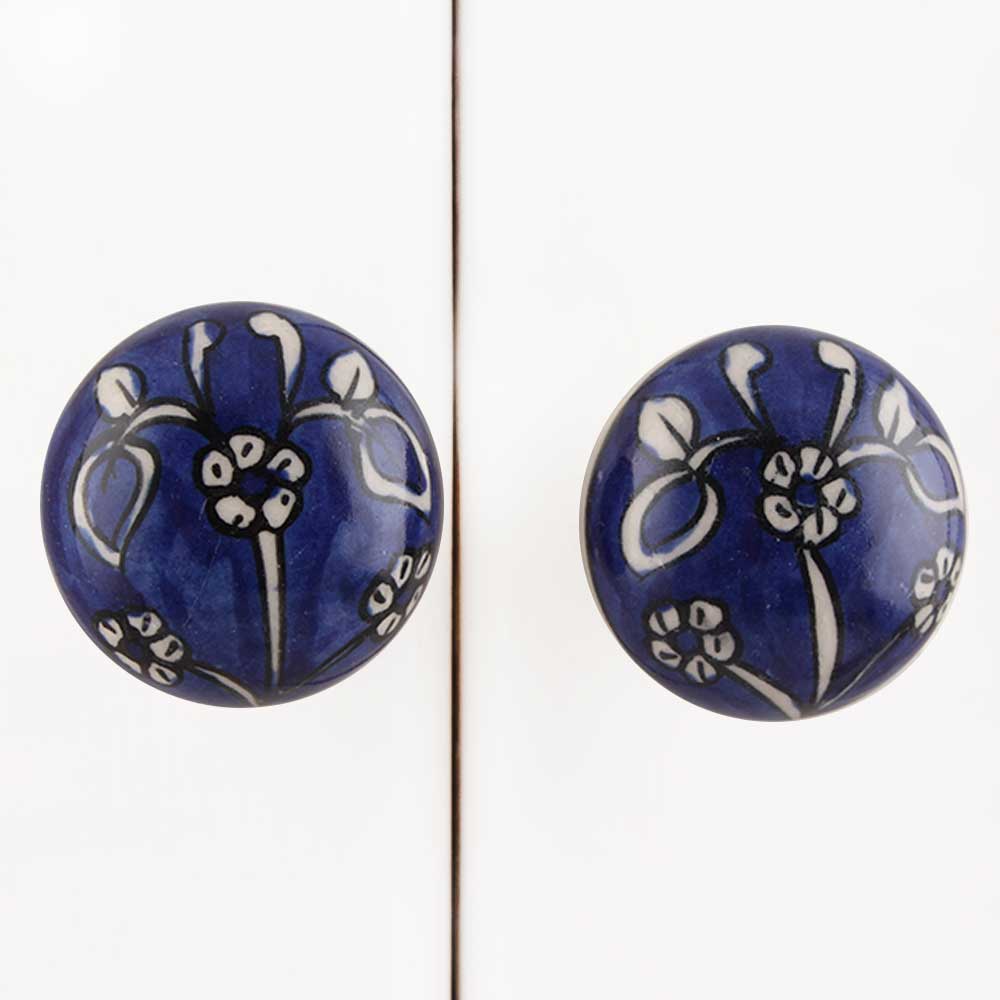 Navy Blue Floral Knob