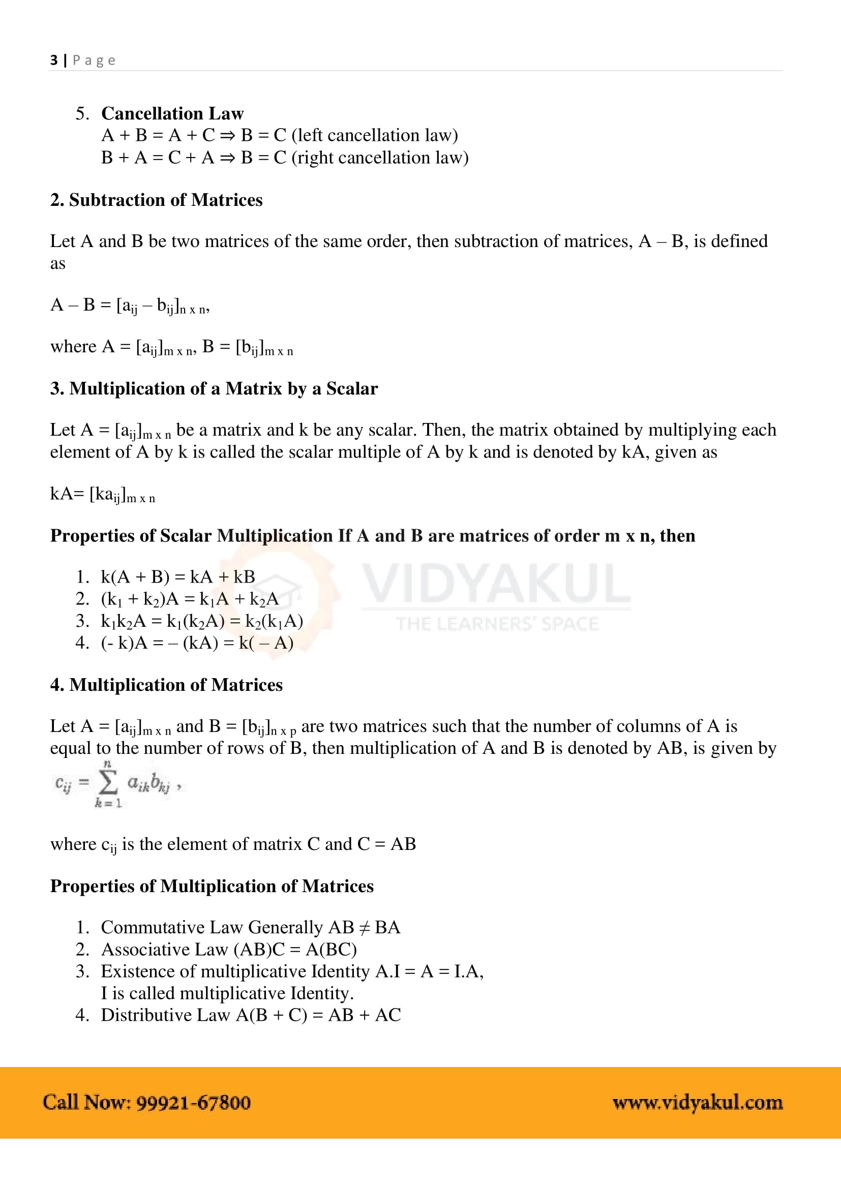 Class 12th Math Matrices Formulas CBSE 2023