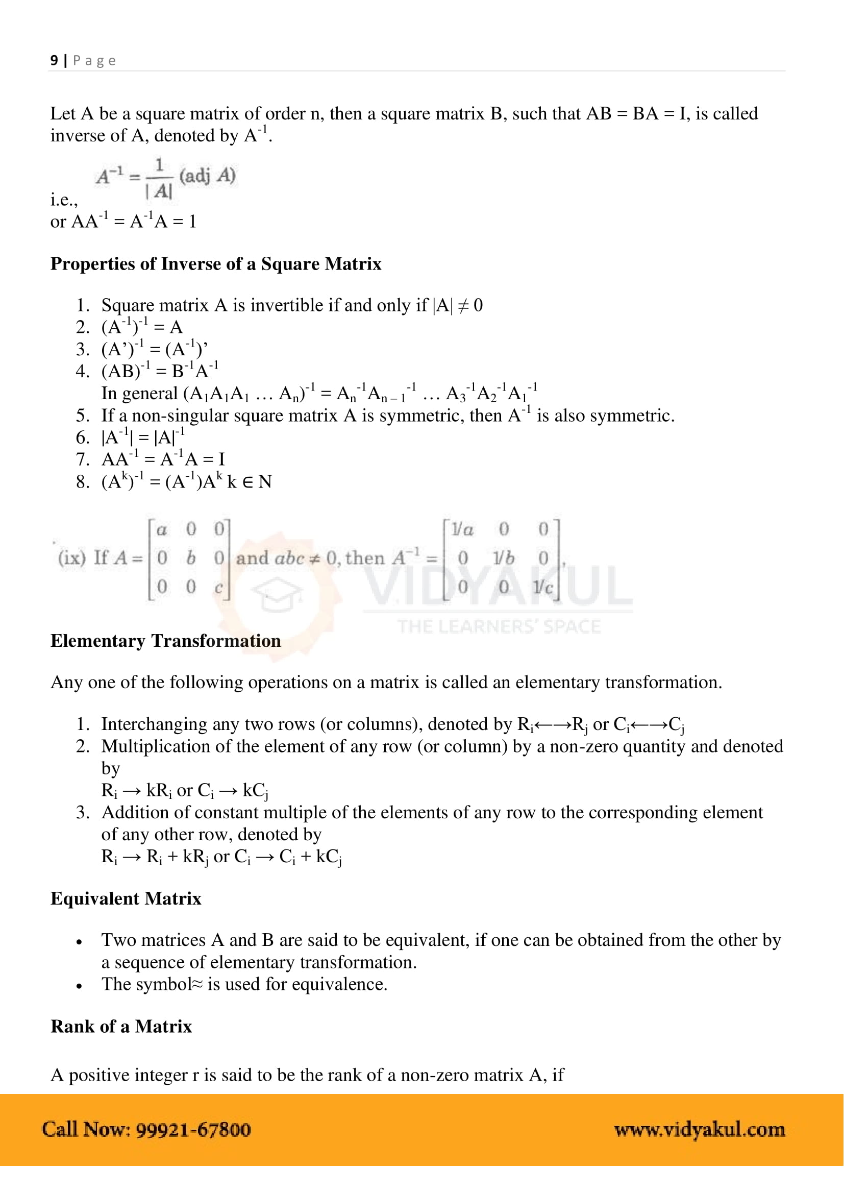 Class 12th Math Matrices Formulas CBSE 2023