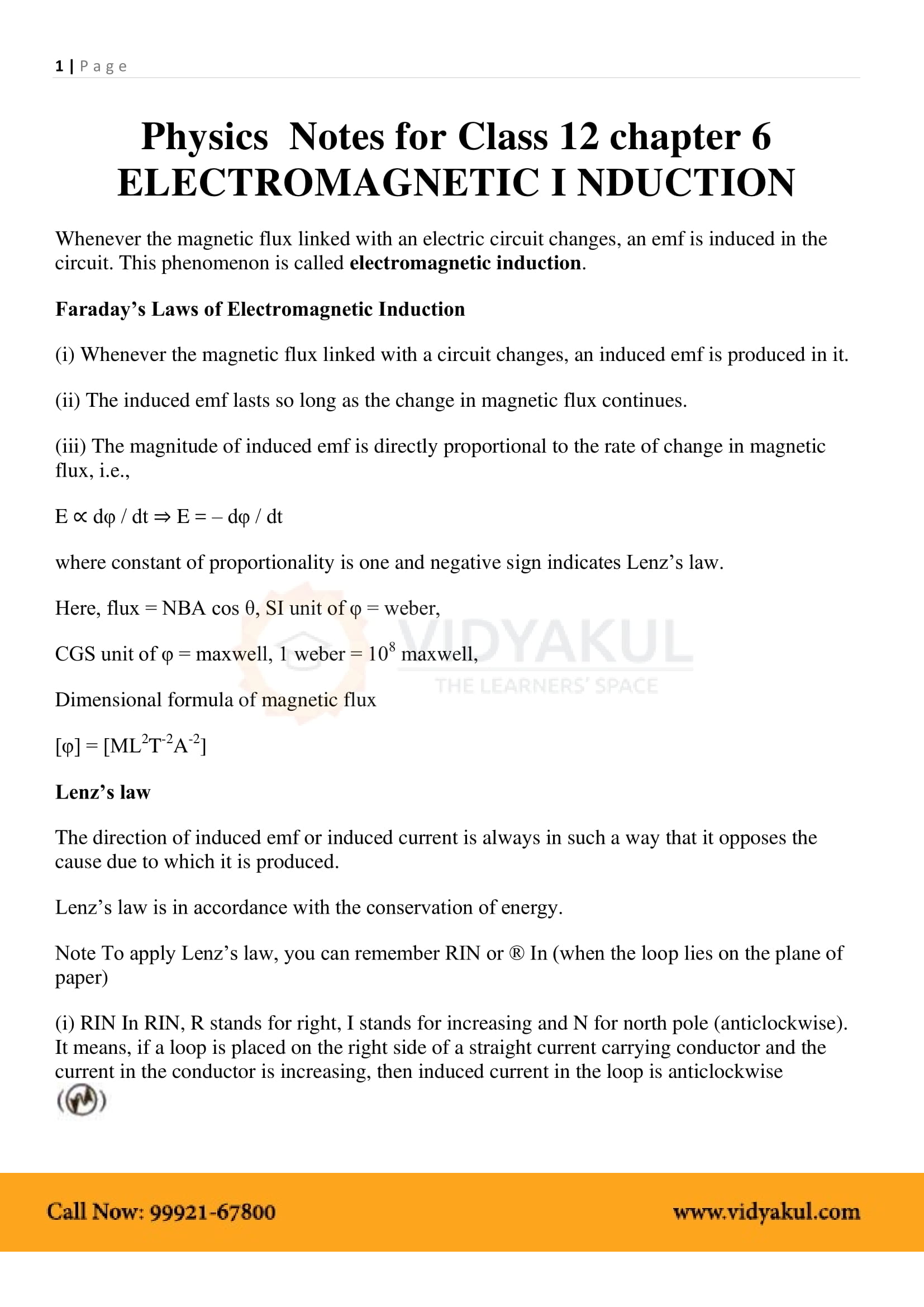 Class 12th Physics Induction NCERT Notes CBSE 2023