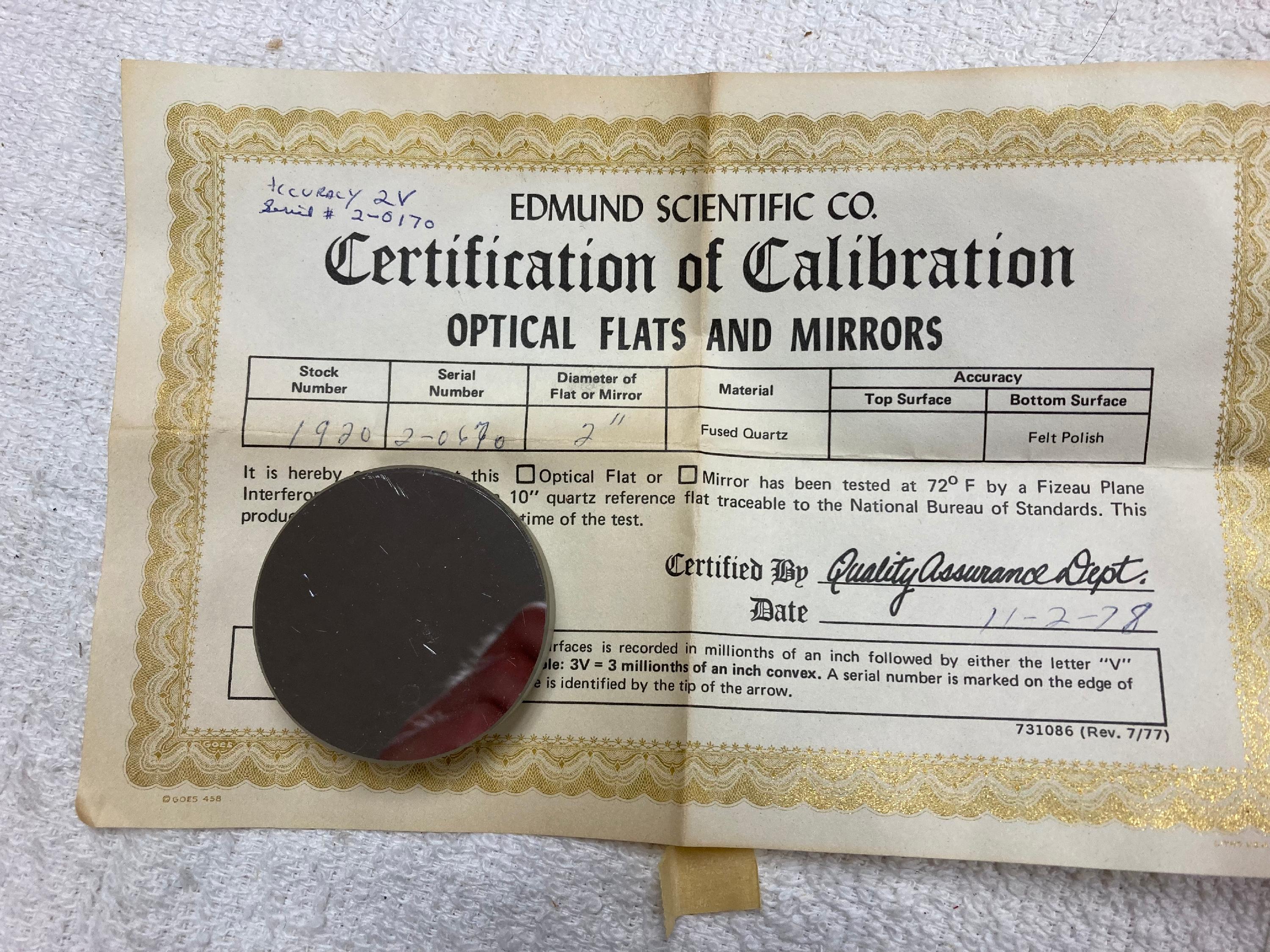 Edmund Scientific 2"x2"x1" Optical Mirror Mirrors BMI Surplus