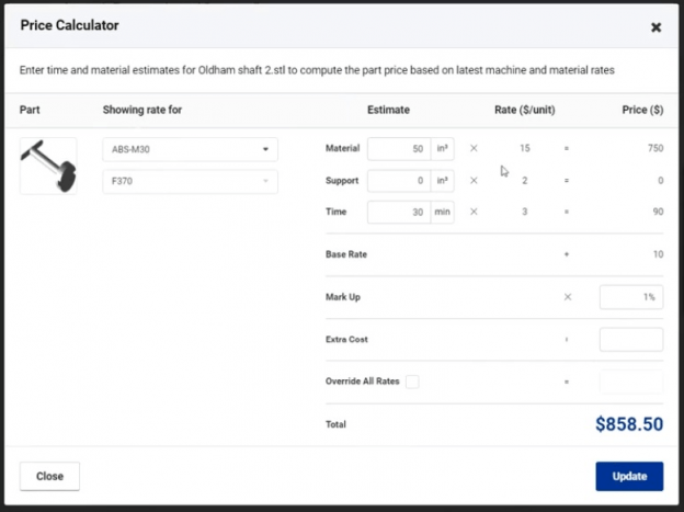 Introducing the New 3D Printing Cost Calculator from GrabCAD Shop