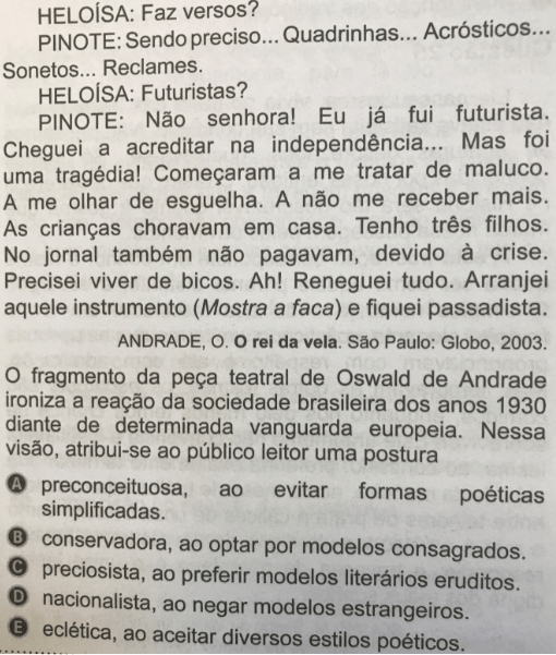 O fragmento da peça teatral de Oswald de Andrade ironiza a reação da