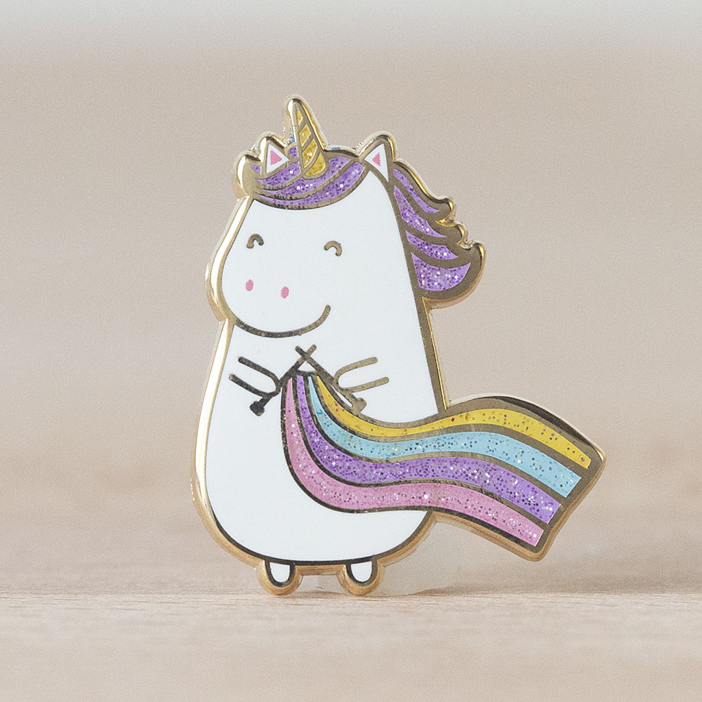 Sparkles the Knitting Unicorn Enamel Pin from