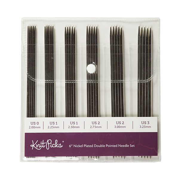 6" Nickel Plated Double Pointed Knitting Needle Set from
