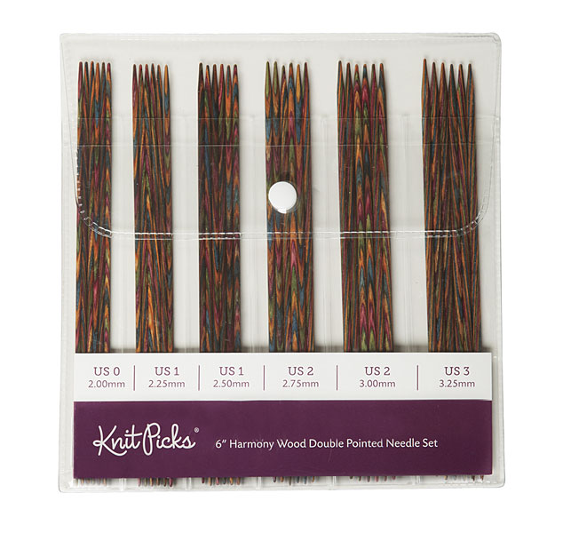 6" Rainbow Wood Double Pointed Knitting Needle Set from