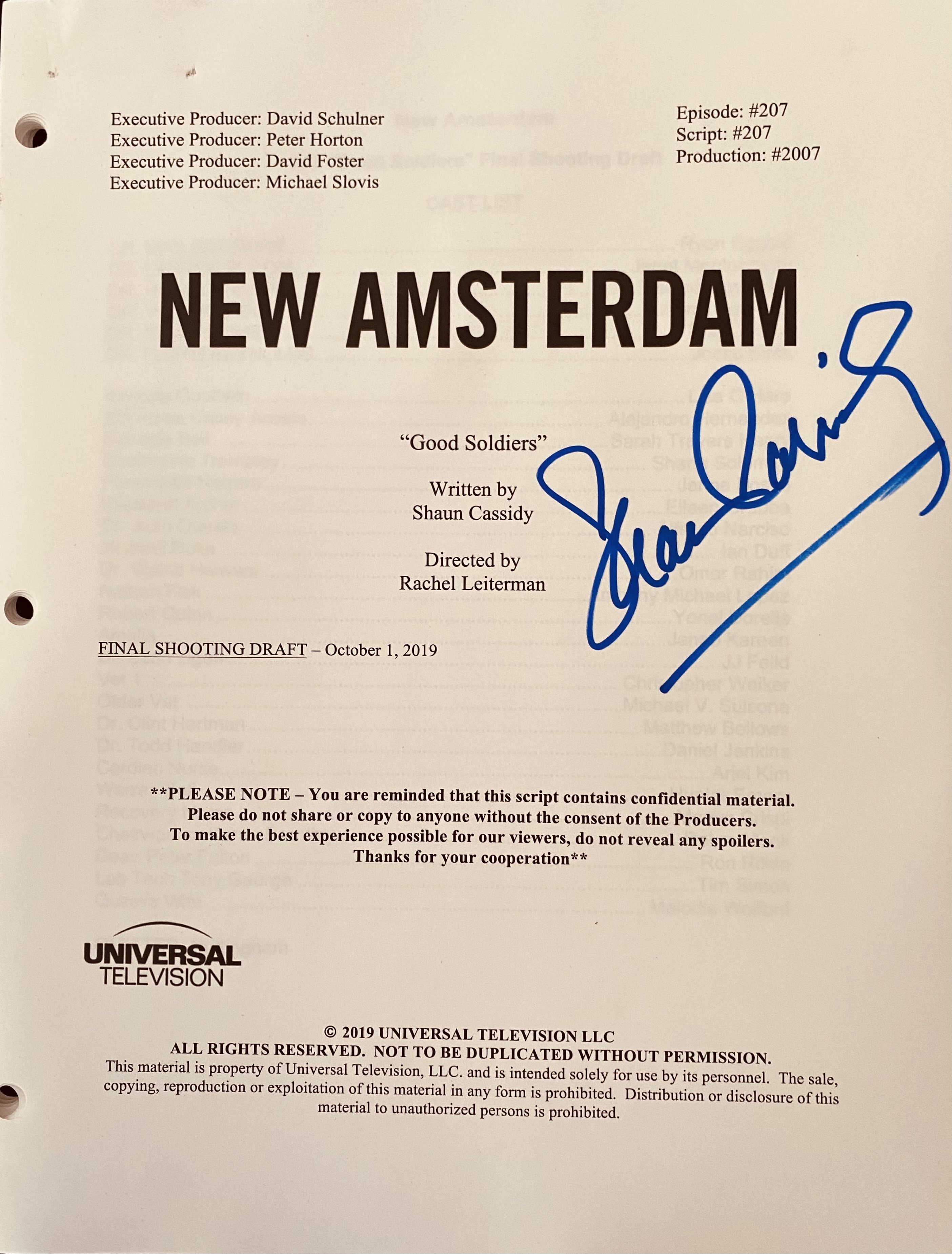 Charitybuzz New Amsterdam Script Autographed by Shaun Cassidy