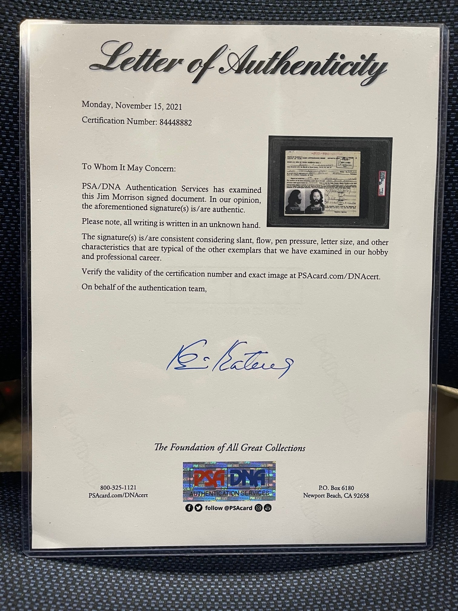 Charitybuzz Original & Historical Jim Morrison Signed 1969 Cash Bail