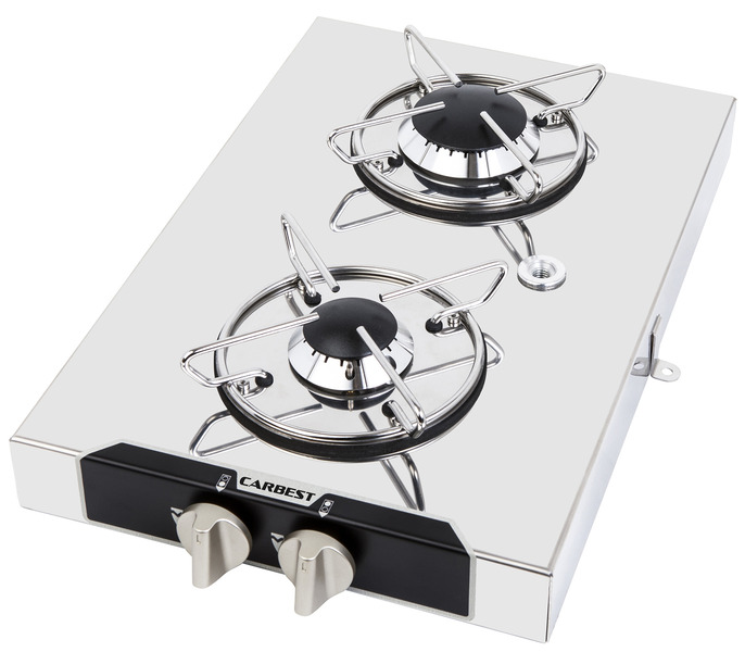 Upholstered gas hob 2 flames Camping Stove with Glass Cover Gas