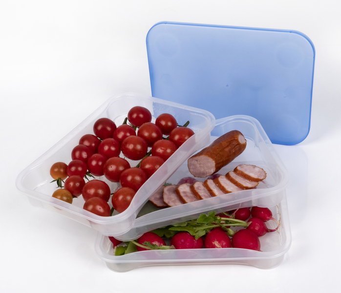 Storage cans and cold cuts cans, set of 3, transparent/blue Camping