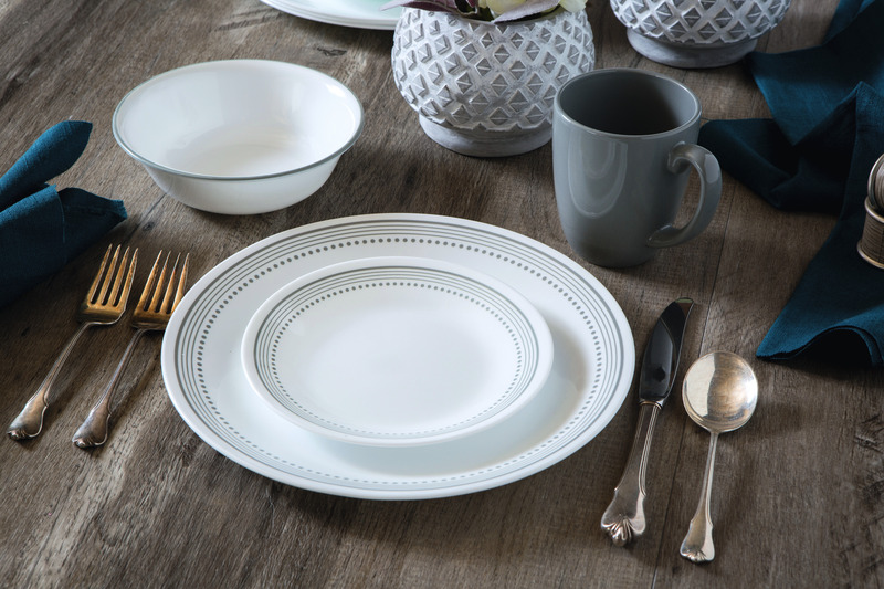 Vaisselle CORELLE MYSTIC GREY, 12 pièces, pour 4 personnes, indestructible Assiette en